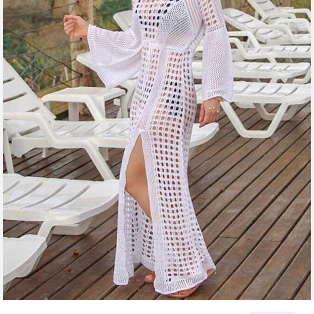 Bohemian White Crochet Swimsuit Cover Up  - Picture 5 of 11